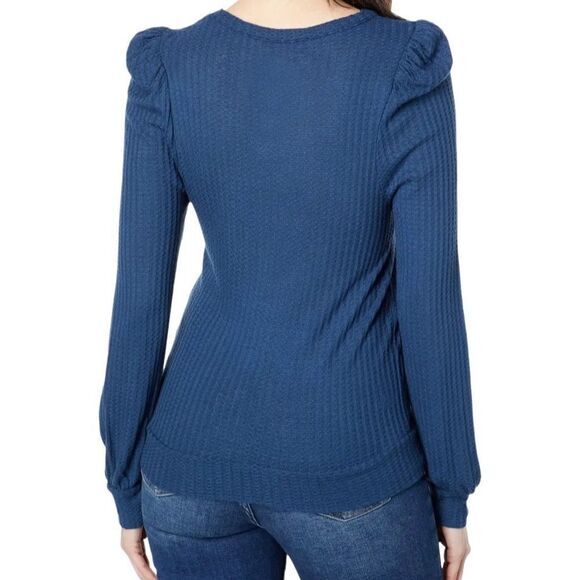 Chaser Women’s Thermal Tee Size Small Blue Vintage Vacation Puff Sleeve NWT - Picture 3 of 7